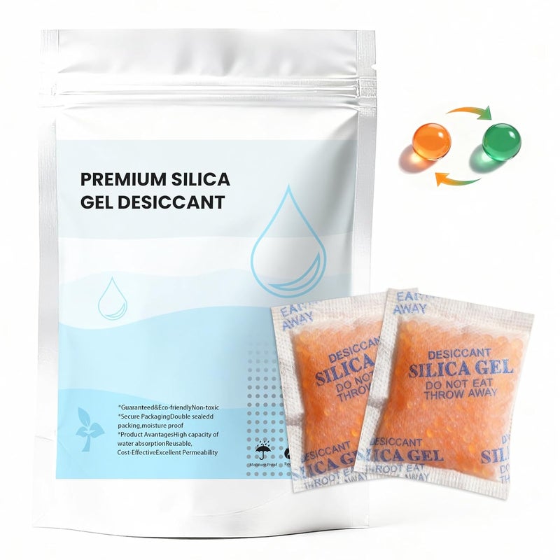 VRURC Color-Indicating Silica Gel Desiccant Packets – 5 Gram (55 Pack) Food-Grade Premium Moisture Absorber, Re-Activatable Desiccant for Food Storage, Seeds, Electronics, and 3D Printing Supplies - Image 1